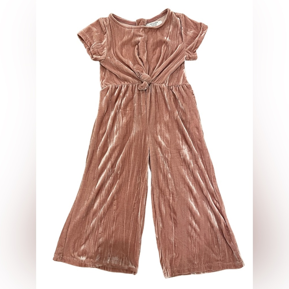 primark girl’s pink crushed velvet dressy romper, Size 5-6 Years, EUC.